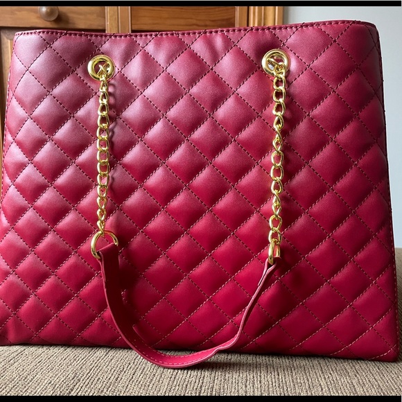 Joy & Iman Handbags - JOY & IMAN Satchel Diamond Quilted Leather Bag Red